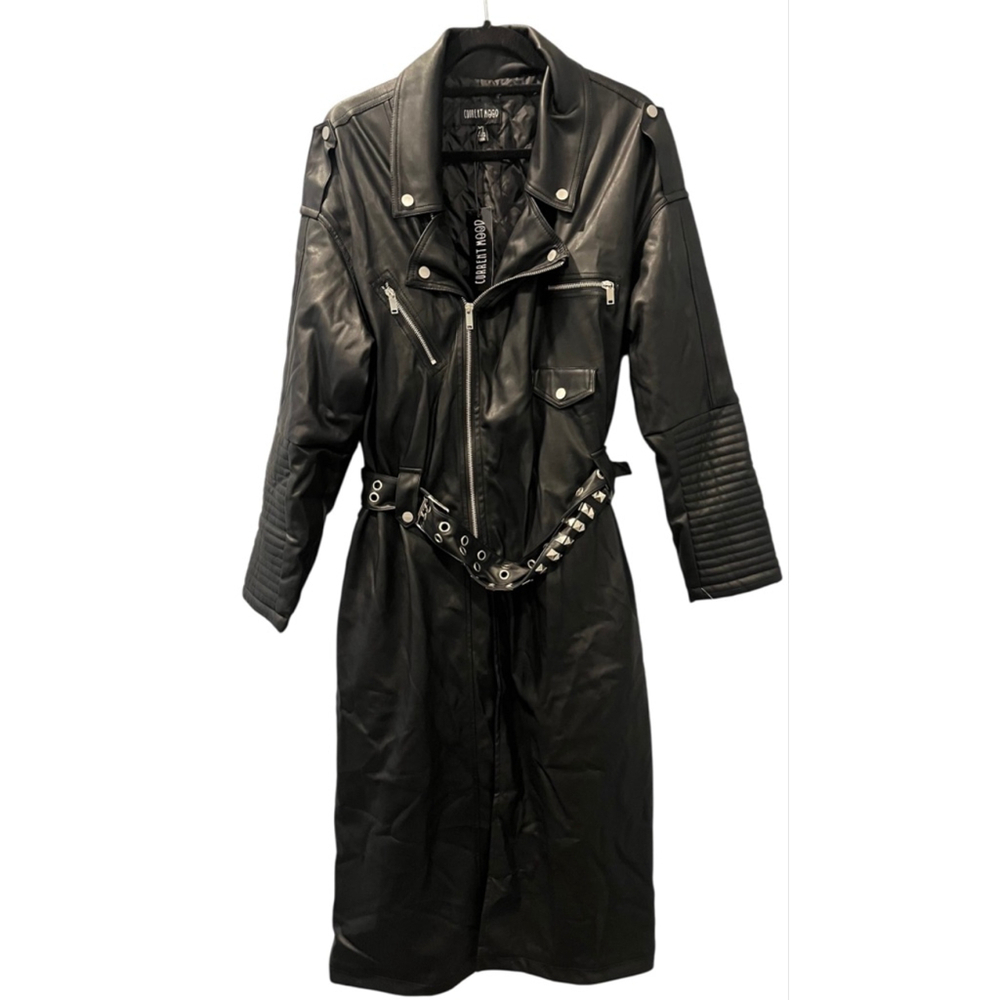 Dolls Kill Current Mood NWT Circuit Breaker Moto Trench Coat Sz XL Vegan Leather